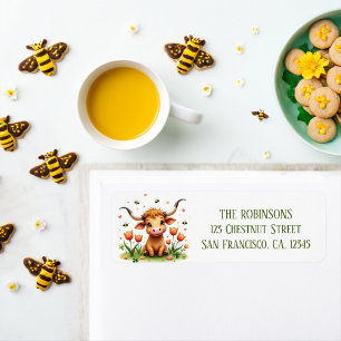 Spring Watercolor Texas Longhorn Calf  Label