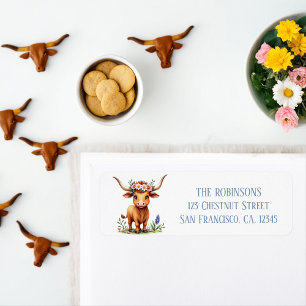 Spring Watercolor Texas Longhorn Calf  Label