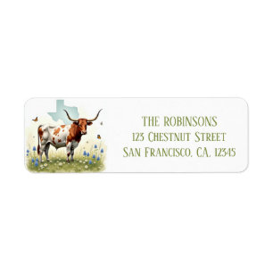 Spring Watercolor Texas Longhorn Return Address Label