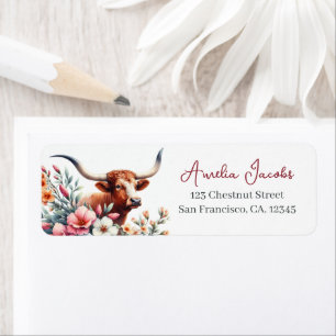 Spring Watercolor Texas Longhorn Return Address Label