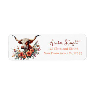 Spring Watercolor Texas Longhorn Return Address Label