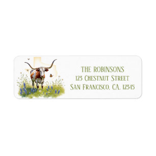 Spring Watercolor Texas Longhorn Return Address Label