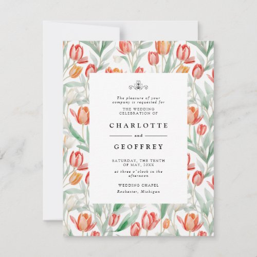 Spring watercolor tulips wedding invitation