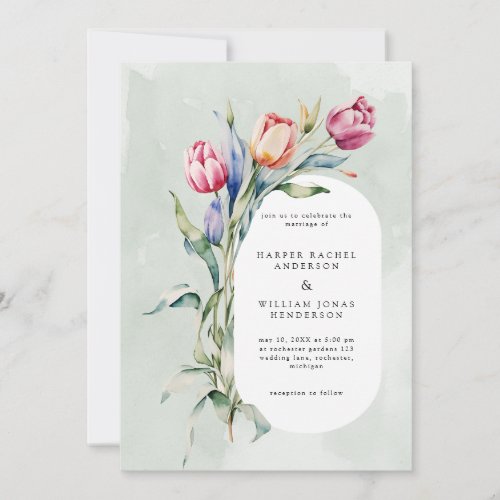 Spring watercolor tulips wedding invitation