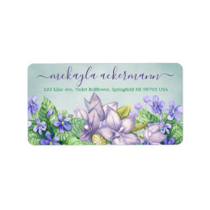 Spring Watercolor Violets Wedding Return Address Label
