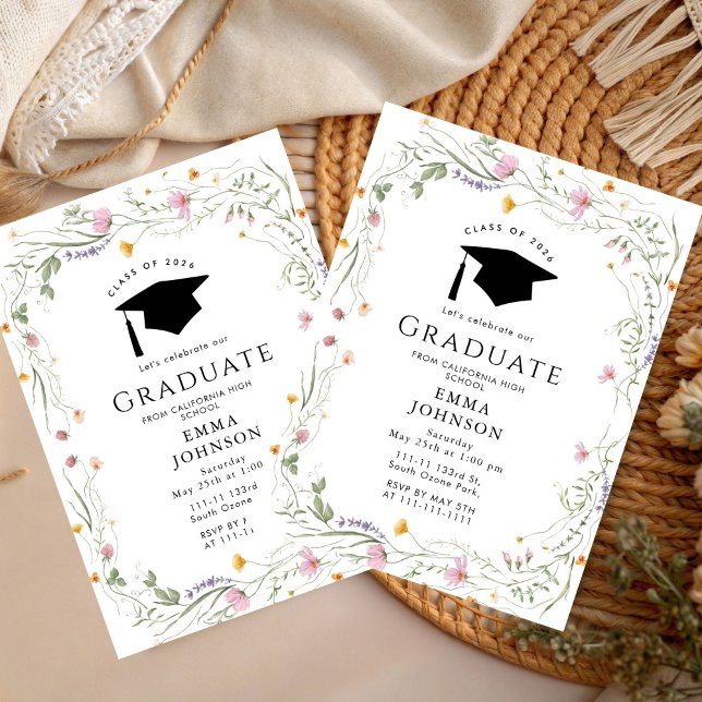 Spring Watercolor Wildflower Boho Graduation Party Invitation (Creator Uploaded)