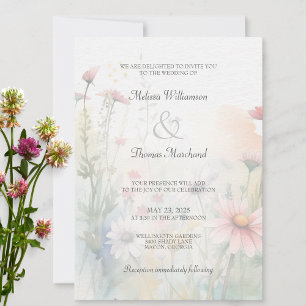 Spring Watercolor Wildflower Silhouette Wedding Invitation