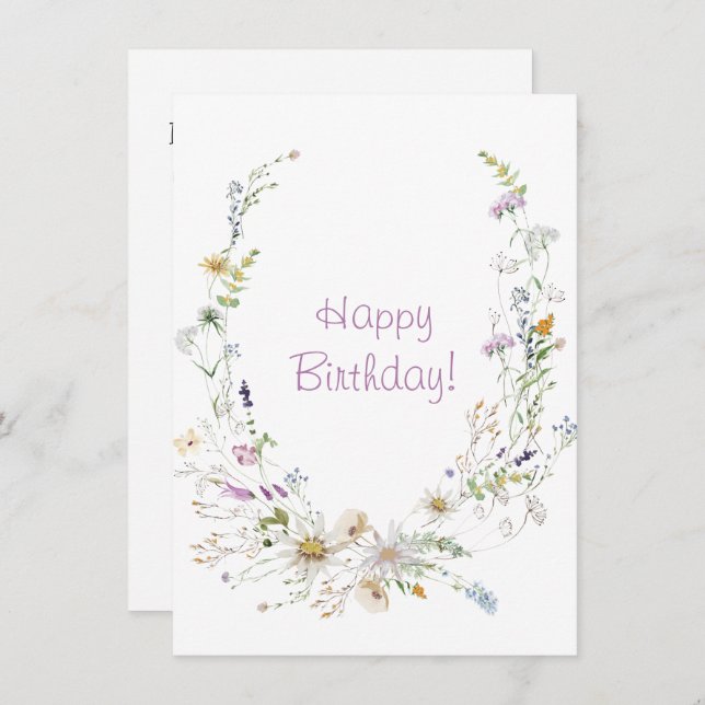 Spring Watercolor Wildflowers Happy Birthday  (Front/Back)