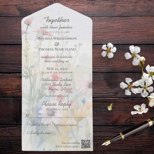 Spring Watercolor Wildflowers with QR Code  All In One Invitation