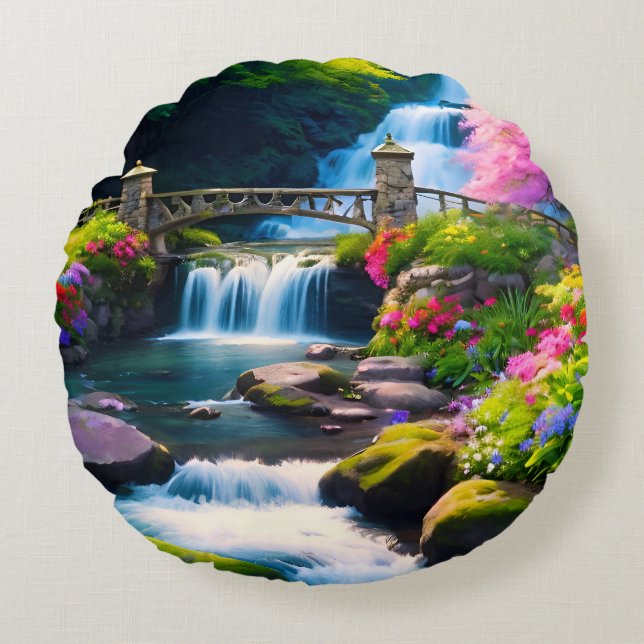 Spring Waterfall 1 Round Pillow (Front)