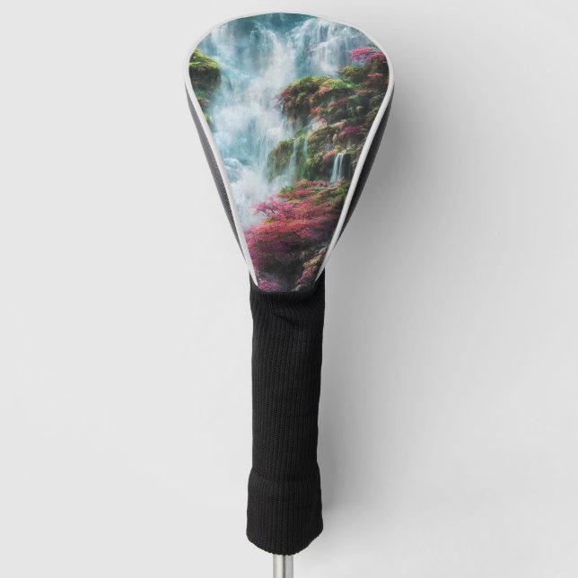 Spring Waterfall Mountain Pink Flowers 11 Golf Head Cover (Front)