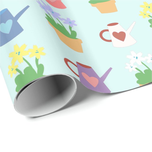 Spring Watering Can and Plant Pattern Wrapping Paper (Roll Corner)