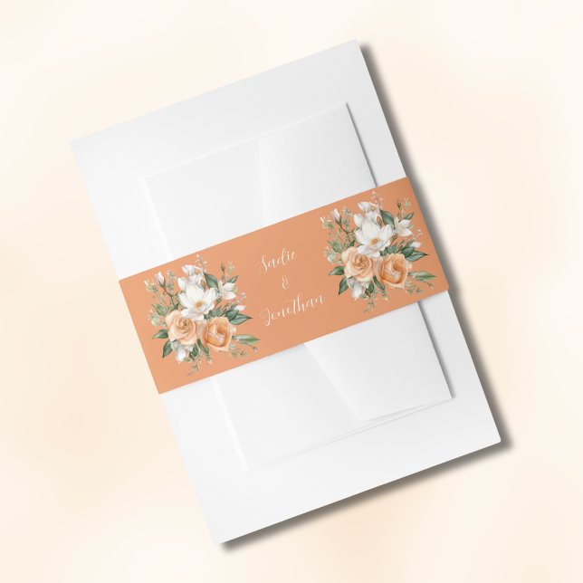 Spring Wedding Apricot Peach Floral Invitation Belly Band (Creator Uploaded)