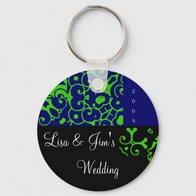 Spring Wedding Black & Blue Keychain -Customizable (Front)
