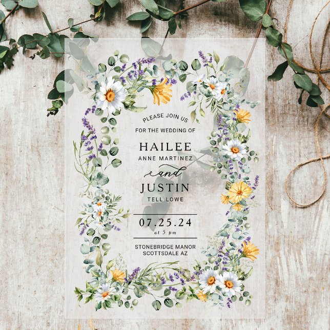Spring Wedding Colorful Wildflower Floral Trendy Acrylic Invitations (Creator Uploaded)