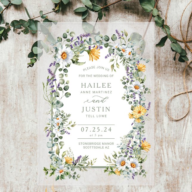 Spring Wedding Colorful Wildflower Floral Trendy Acrylic Invitations (Creator Uploaded)