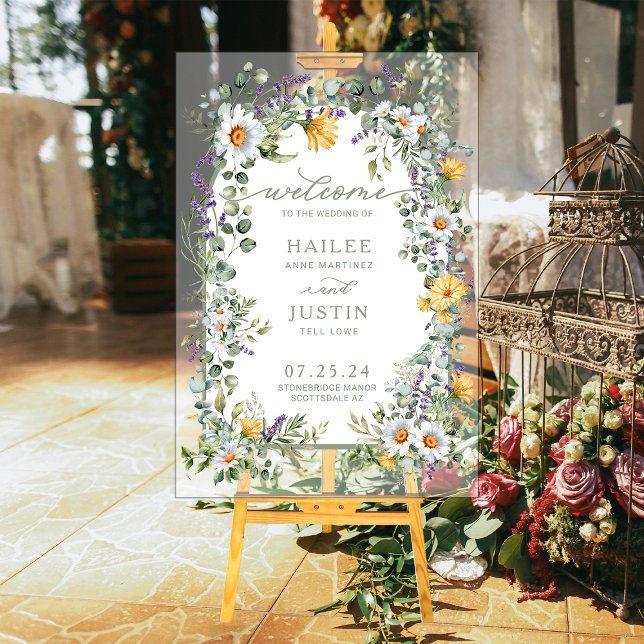 Spring Wedding Colorful Wildflower Floral Welcome Acrylic Sign (Creator Uploaded)