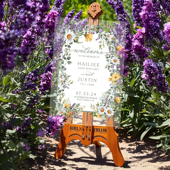 Spring Wedding Colorful Wildflower Floral Welcome Acrylic Sign (Creator Uploaded)