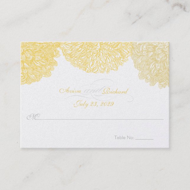 Spring Wedding Colors Gold Floral Table Place Card (Front)