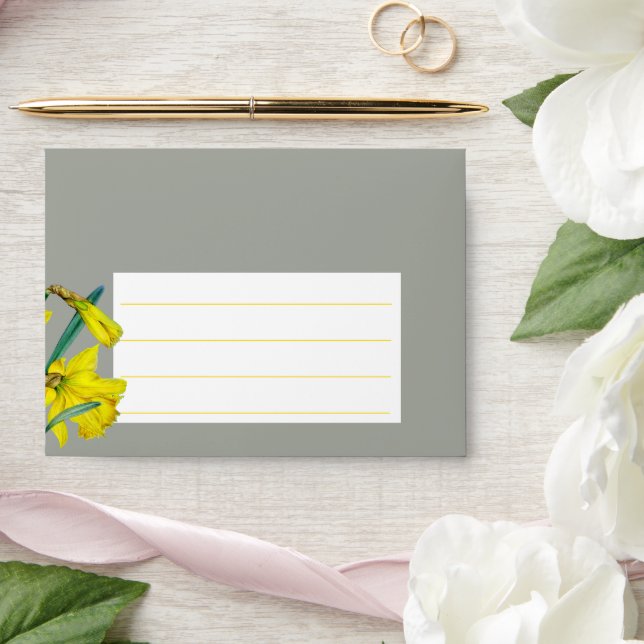 Spring wedding daffodil watercolor gray yellow  envelope (Wedding)