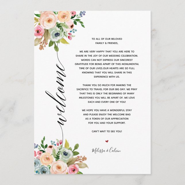 Spring Wedding Elegant Calligraphy Itinerary card (Front)