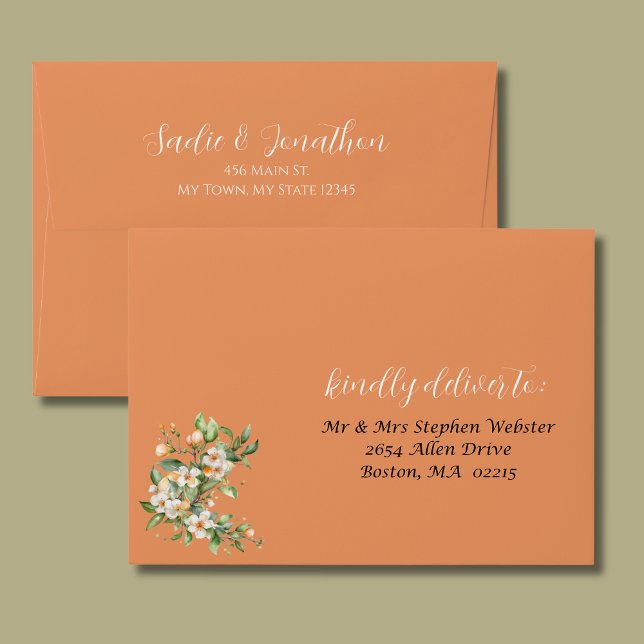 Spring Wedding Floral Apricot Peach Wedding  Envelope (Creator Uploaded)