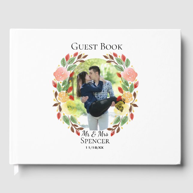 Spring Wedding Floral Wreath Photo Guest Book (Front)
