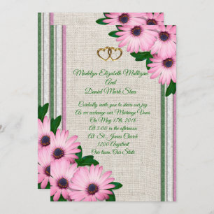 Spring Wedding invitation Daisies on linen