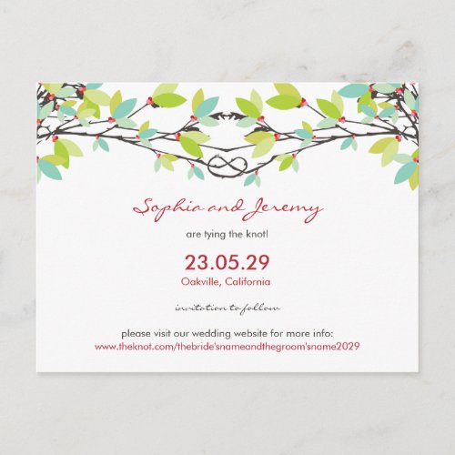 Spring Wedding Knotted Love Trees Save The Date Announcement Postcard