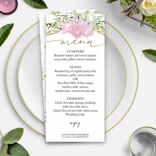 Spring Wedding Menu Card Pastel Color Wildflower