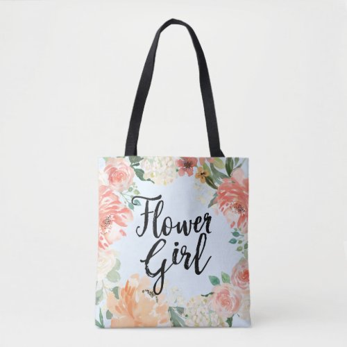 Spring Wedding Peach Watercolor Floral Flower Girl Tote Bag