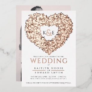 Spring wedding tulips drawing rose gold black foil invitation