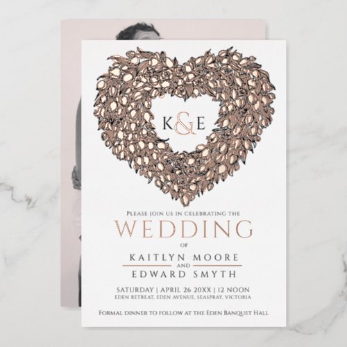 Spring wedding tulips drawing rose gold black foil invitation