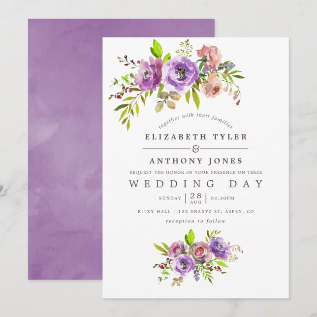Spring Wedding Watercolor Floral Invitation (Front/Back)