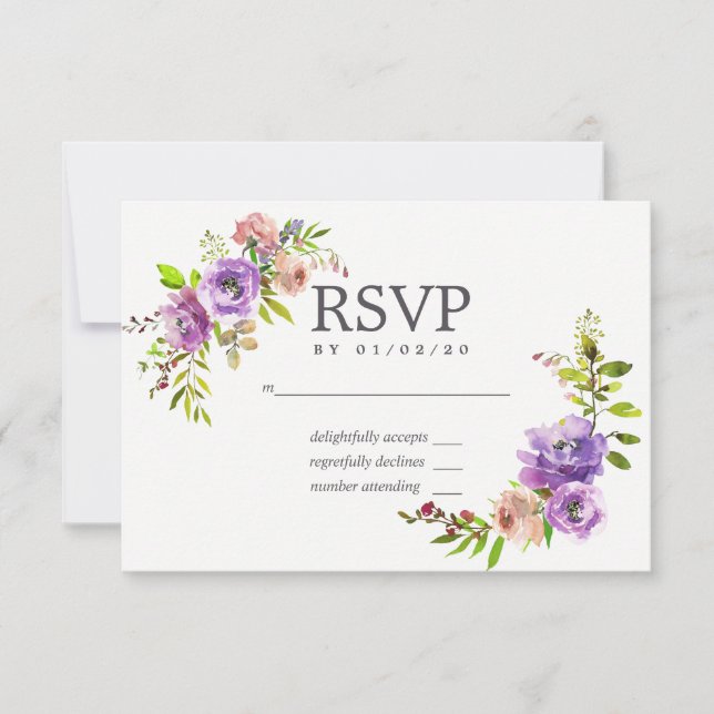 Spring Wedding Watercolor Floral RSVP (Front)