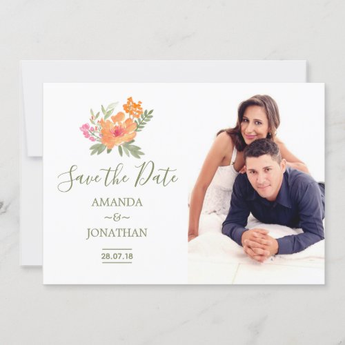 Spring Wedding watercolor flowers Save the Date