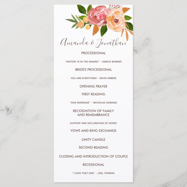 Spring Wedding watercolor flowers Wedding Program (Front)