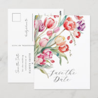 Spring wedding watercolor tulips save the date