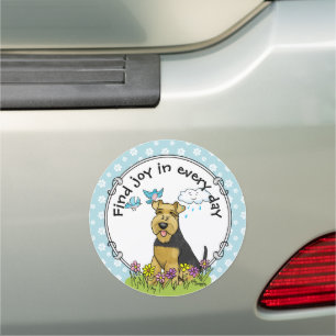 Spring Welsh Terrier Dog with Flowers - Cute Car Magnet