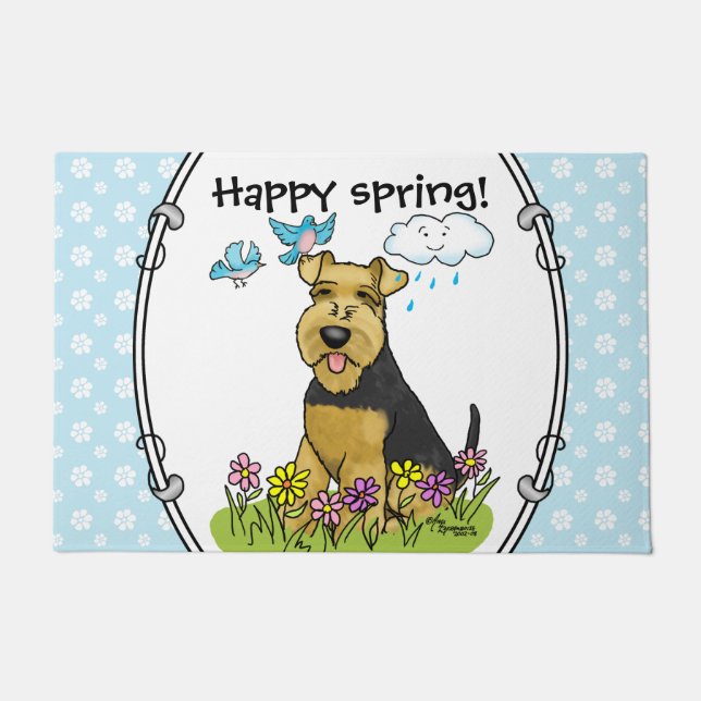 Spring Welsh Terrier Dog with Flowers - Cute Doormat (Front)