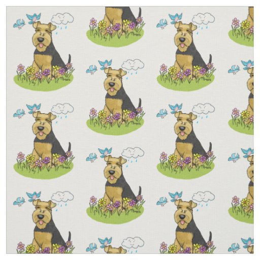Spring Welsh Terrier Dog with Flowers - Cute Fabric