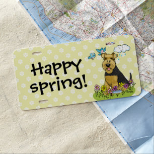 Spring Welsh Terrier Dog with Flowers - Cute License Plate