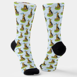 Spring Welsh Terrier Dog with Flowers - Cute Socks