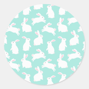 Spring White Bunnies Pattern  Classic Round Sticker