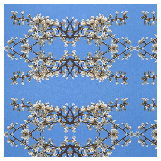 Spring white cherry Blossoms Fabric (Swatch)