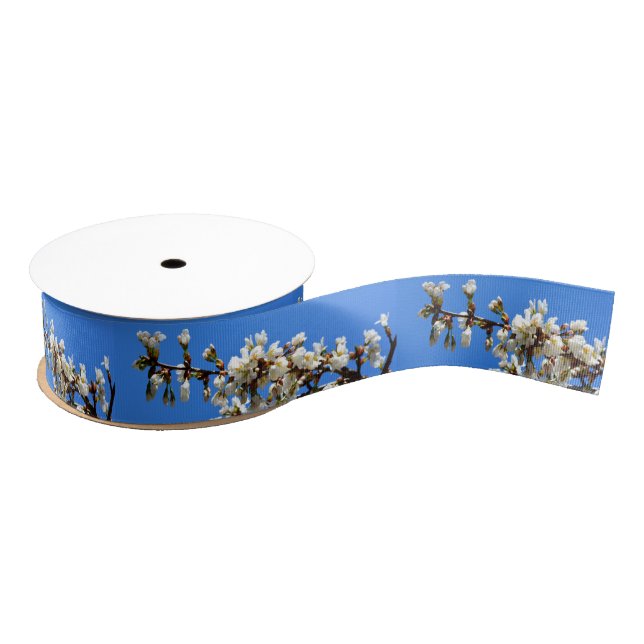 Spring white cherry Blossoms Grosgrain Ribbon (Spool)