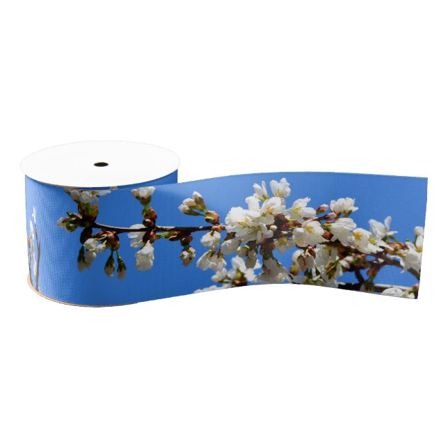 Spring white cherry Blossoms Grosgrain Ribbon (Spool)