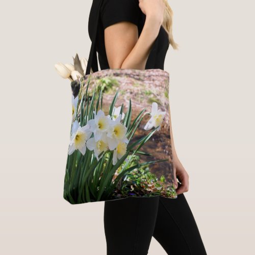 Spring White Daffodil Flowers By Brook  Tote Bag