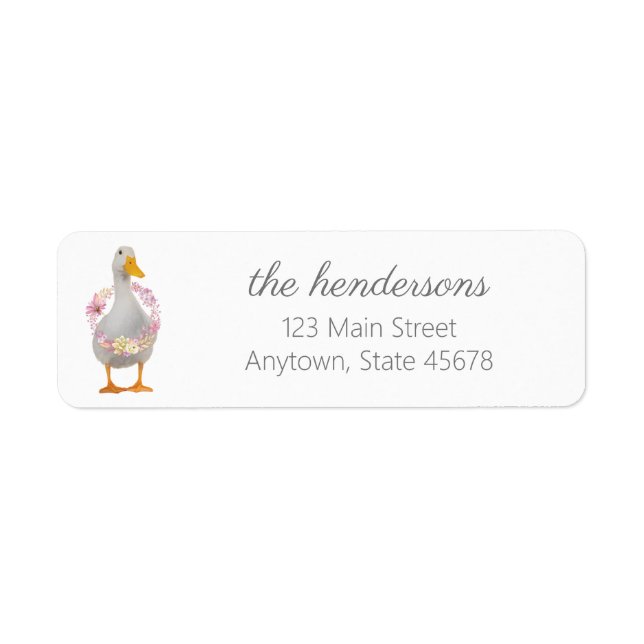 Spring White Duck with Floral Wreath Label (Front)