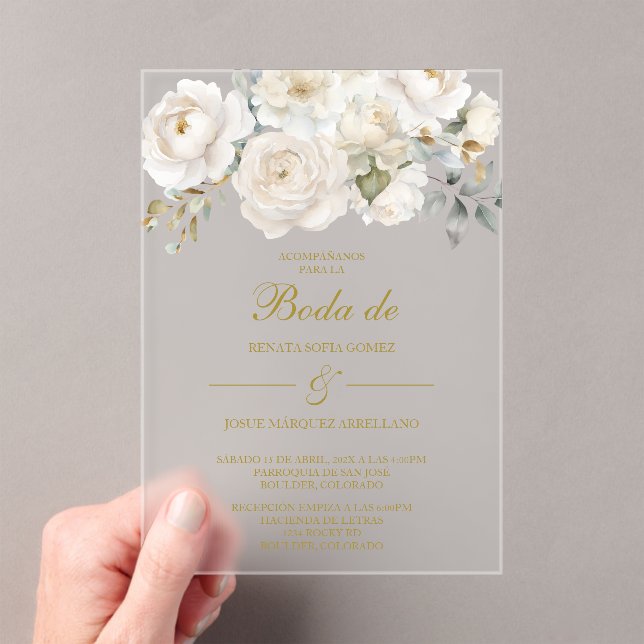 Spring white flower Wedding Invitation in Spanish (Insitu (Handheld))
